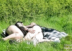 Cheyenne and Mackenzie are out enjoying the sun and a 'watching Tom' cums over to the and begins having a jerk off over 'em and its not