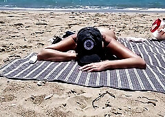 youthful woman gets screwed on the beach by a stranger banging from behind