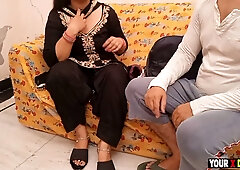 Punjabi housewife trades bra and panties for an intense blowjob on a floral couch