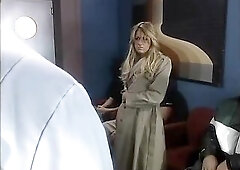 Nice-looking stylish golden-haired has her twat eaten and banged doggystyle.