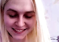 Curly Blonde Teen Records Solo Dildo Masturbation