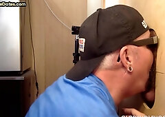 Cum swallow gaydaddy sucks gloryhole cock at his home