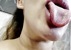 Romanian solo girl teases with tattoo before deep oral on large dildo