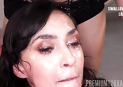 Tonight Ashley Ocean is gonna drown in a sea of semen. The darksome-haired vixen swallows close to seventy different loads from strange males of all s