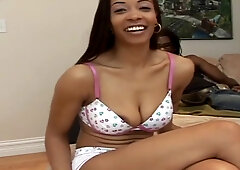 Dark-skinned beauty Kandee Lixxx gives a rough deepthroat and moist pussy to a hard cock