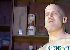 Hunk has a toy deep in his asshole while stroking his cock