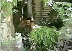 Blindfolded Guy In Outdoor Threesome