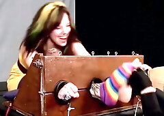 Rainbow Socks Girl Tickled