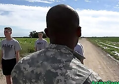 Amateur army men assfucking outdoors in group