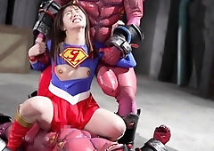 Hardcore threeway fantasy comes to life for slutty Supergirl