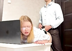 Shy secretary is focused on her work when her bully boss approaches from behind and begins pulling her pants into unfathomable wedgies. That babe blus