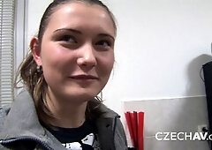 Beautiful teen with enhanced tits likes sex for money in the missionary pose