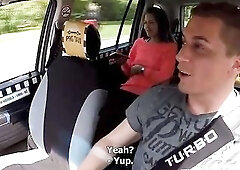 Slender teen brunette hair is having steamy sex with a taxi driver, to pay for the ride