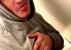 Teenager dude wank off Random dude in the public rest room understall and make him spunk