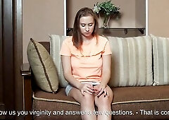 Russian teen chick sexy and concupiscent bald taut twat Mila Utkina masturbates on camera for the 1st time and shows hymen! DEFLORATION.COM
