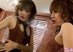 TRANNIES XXX Oriental Trans Model Performs Solo Tugjob and Vibrator Anal Play in Pink Underware