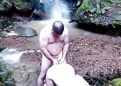 Pegging him outdoors below a waterfall then I get double penetration!