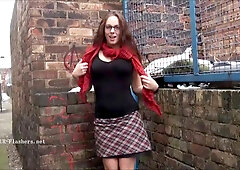 Sexy amateur flasher Beaus outdoor striptease and exhibitionism of winter weather nude exposing pussy and tits ou