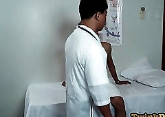 Real Asian twink gets enema in doc office after analgaping