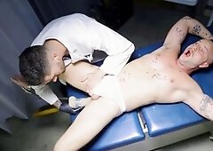 Doctor gives patient a thorough anal exam with oversized dildo at FistingInferno