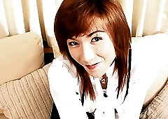 Ladyboy with big tits in hot lingerie jerks herself off