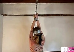 Submissive girlfriend hands tied and humiliated with body writing
