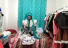 pvc sissy maid cosplay miku inhales toy vibes enjoys pillow