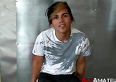 Young latino amateur with tattoos 1st masturbation interview