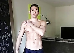 Straight fucker fingers his asshole while handling his chode