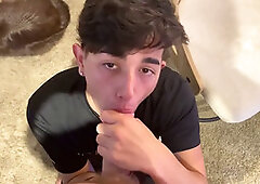 Youngsters enjoying a thrilling gloryhole blowjob session