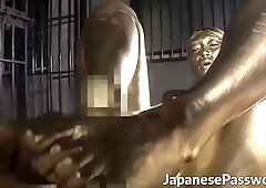 Unusual japanese gold fetish with hot beauty giving foot wank