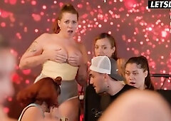 Sloppy Banging Deepthroat on Dong at Club Bar Whilst Crowd Watches Her Gag