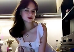 Small tit brunette amateur tugs on a big willie