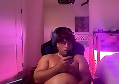Hot Hunk Guy Wanking and Cumming While Using Phone