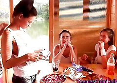 Les dutch teen group toy and finger cunts outdoors