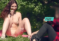 Jeny Smith shares an unplanned intimate moment with a stranger beneath her fluttering skirt