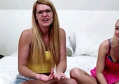 Two blondes share a lezzy vulva tonguing session