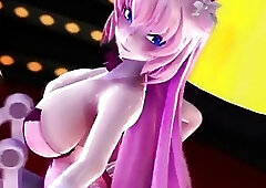 Animated futanari wih pink hair dances around showing her shaft