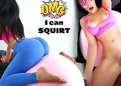 I Didn't Know I Could Squirt on a Gymball.. Slutty Stepdaugher Eats Daddy's Cum