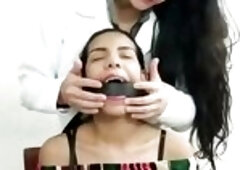 Maria Martinez consults Doctor Laura cuz this babe has a sore throat. Laura examines Maria's throat and offers a peculiar treatment where silenci