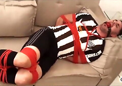 Peter soccer player strapped up and ball-gagged by Victor - preview