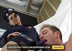 Domme mistress in bdsm gear fucks the asshole of her sissy slave with strapon
