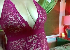 Hot babe with perfect big boobs taking shower