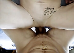 Skinny brunette MILF gets her pussy full of jizz after POV fuck