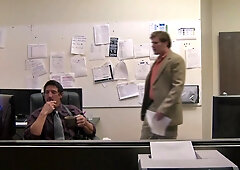 Blonde criminal fucks a hot babe before taking in a big dick