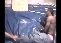 Black guys wrestling hard
