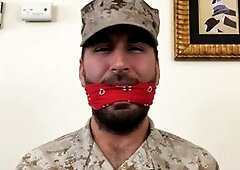 Bound and sock gagged, uniform bondage, usmc