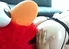 Amateur dude with ample hooters puppet plays hard