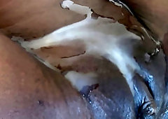 Young ebony whore covered with cum