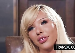 Golden-haired Trans Bimbo Licking Her Bestie Butt And Banging Him Coarse